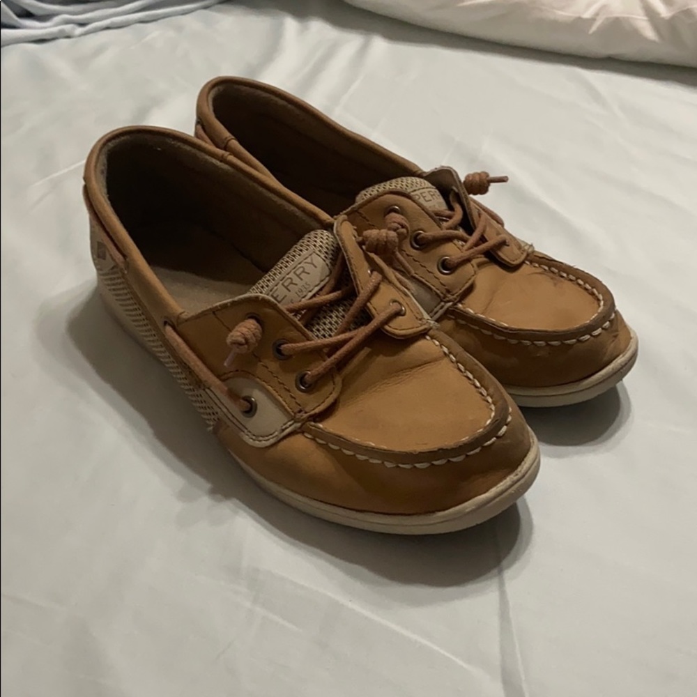 Tan Sperry Slip ons